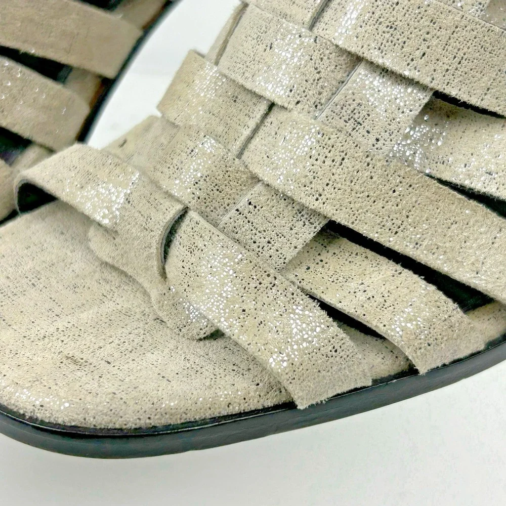 Donald Pliner Size 7.5 Pixee Metallic Suede Heel Sandals NEW Gladiator Cage $149